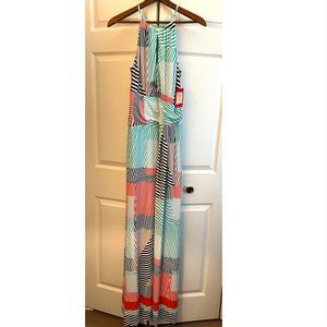NWT Vince Camuto Key Hole Side Ruched Halter Maxi Dress, Size 8